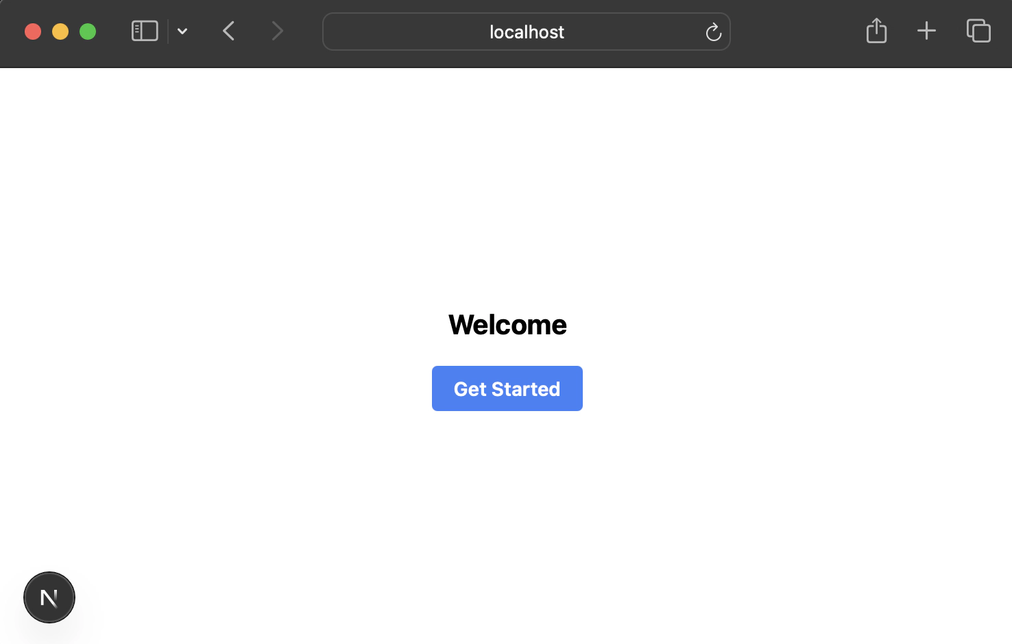 Browser displaying shared UI components with Welcome text and Get Started button styled with NativeWind